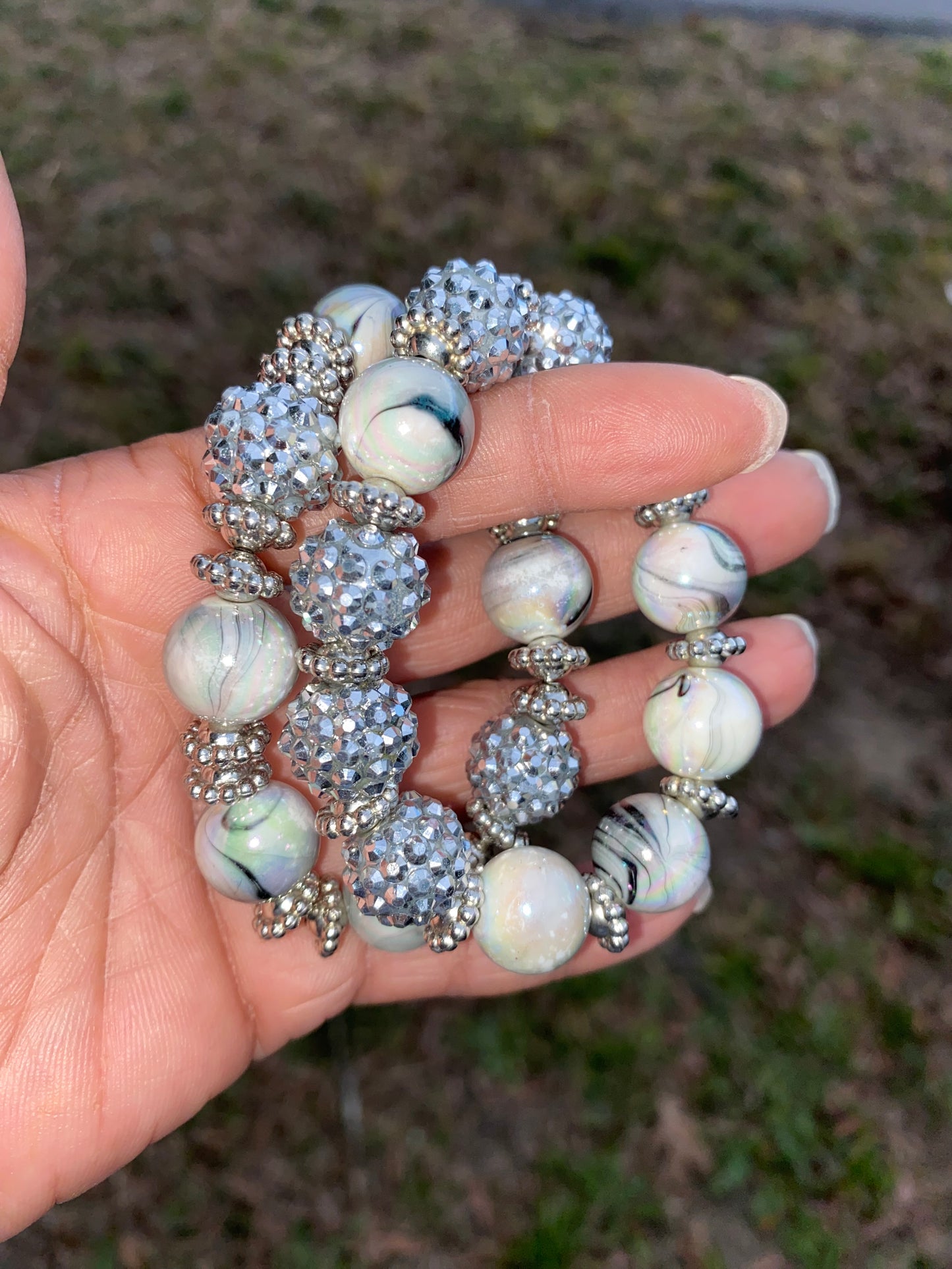 Silver Cannon Ball Bracelet Set