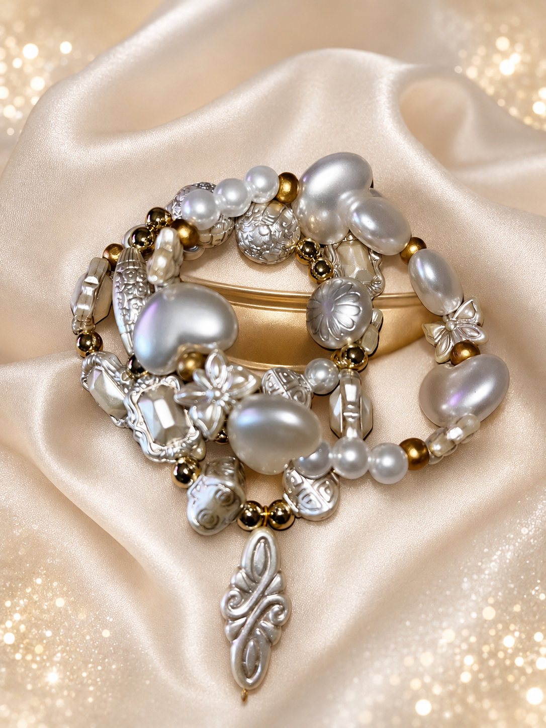 Silver & Pearl Bracelet Set