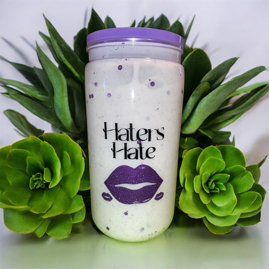 Haters Hate” Purple Glam 16oz Glass Tumbler 💜✨