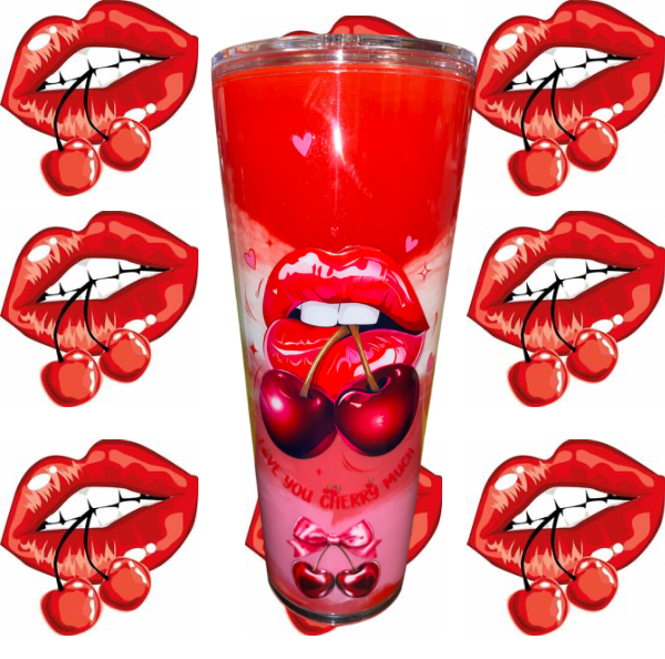Cherry Crush 24oz Glam Tumbler – Sweet & Sassy Lip Design”