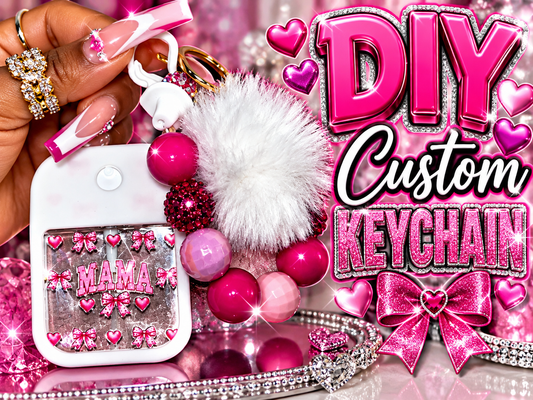 💗 MAMA Glam Keychain 🎀✨ | Pink Beaded Pom-Pom Keychain | Cute Mom Gift