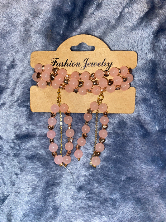 Glass Pink Bracelets & Earrings Set
