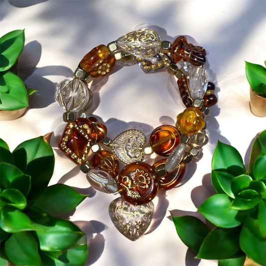 {NEW} Antique Style Bracelet Form {Orange & Clear/W/ Gold}